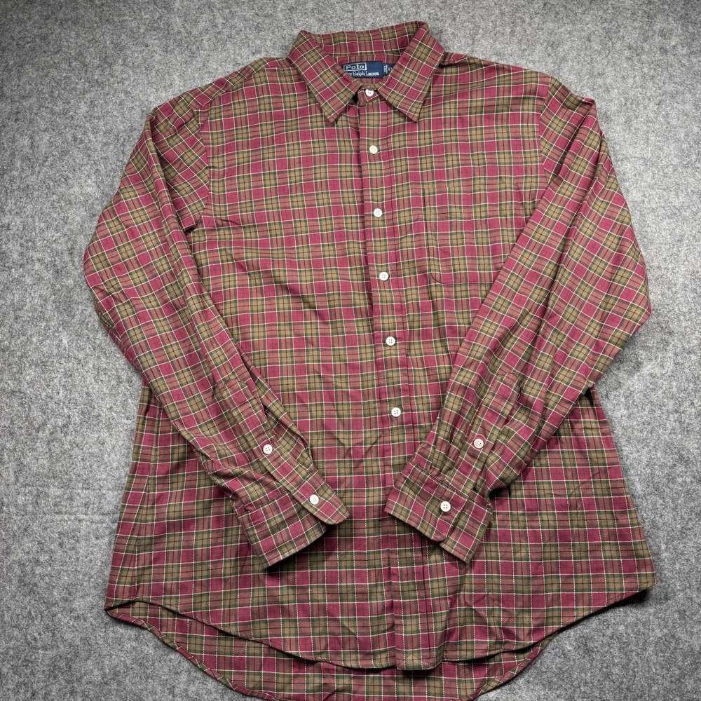 Polo Ralph Lauren Button Up Light Flannel‎ Shirt Men's XL Red/Green Plaid
